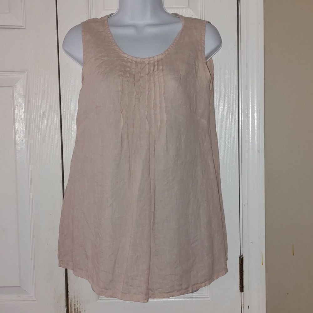Laura Bianchi Italy pale pink linen sleeveless top blouse  Sz S